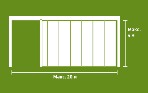Раздвижной фронт Lubratec с обозначенными максимальными размерами - Экономичная система с раздвижной шторой бокового открывания